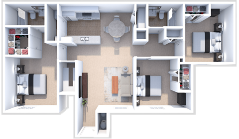 Floor plan for 3 beds, 2 baths, 1159 sqft